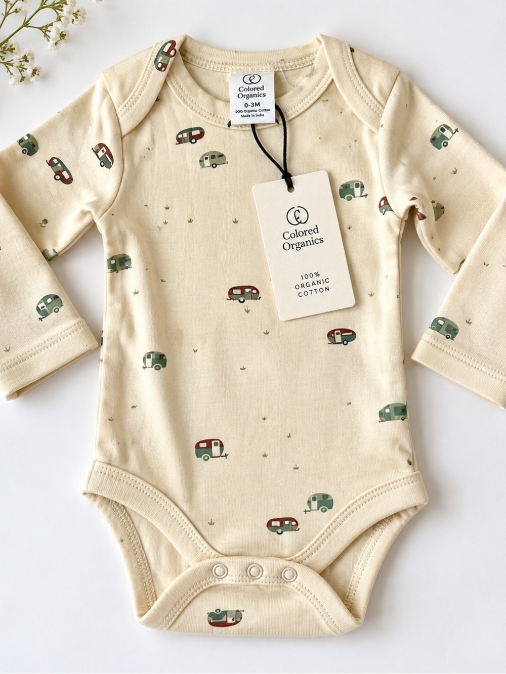 NWT Colored Organics Baby Bodysuit Organic Cotton Camper Print 0-3M